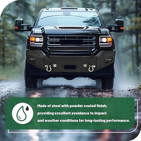 KUAFU Off-Road Front Bumper Compatible with 2015-2019 GMC Sierra 2500 HD 3500 HD w/LED Lights, D-rings, Winch Plate Powder Coated Steel Textured Black in Saudi Arabia
