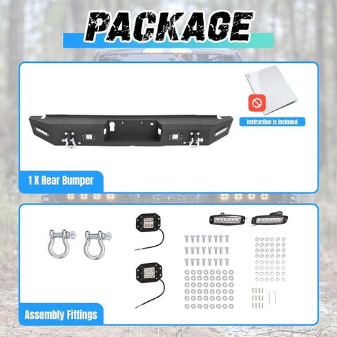 kuafu الخطوة الخلفية المصد متوافق مع 2015-2020 Ford F150 F-150 الشاحنة الشاحنة الثقيلة مع الحلقات مع د/د ، 4 × مصابيح LED ، ثقوب المستشعر ، قوس لوحة الترخيص الصلب المسحوق المطلي باللون الأسود in Saudi Arabia