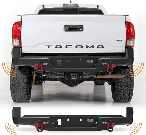 CLAMBER Off-Road Rear Bumper for Toyota Tacoma 3rd 2016-2023 Textured Black Rear Bumper Guard Compatible with Assisted Lane Change System Heavy Duty Carbon Steel, Sensor Holes, Trailer Plug in Kuwait