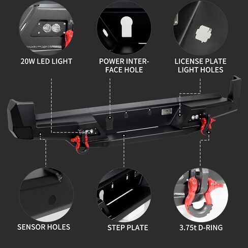 CLAMBER Off-Road Rear Bumper for Toyota Tacoma 3rd 2016-2023 Textured Black Rear Bumper Guard Compatible with Assisted Lane Change System Heavy Duty Carbon Steel, Sensor Holes, Trailer Plug in Kuwait