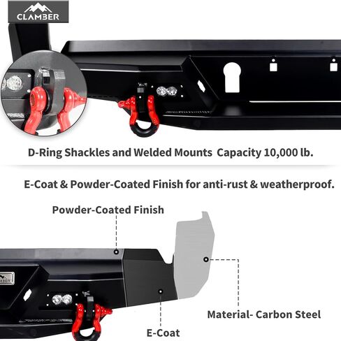 CLAMBER Off-Road Rear Bumper for Toyota Tacoma 3rd 2016-2023 Textured Black Rear Bumper Guard Compatible with Assisted Lane Change System Heavy Duty Carbon Steel, Sensor Holes, Trailer Plug in Kuwait