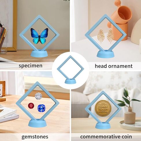 3 Pcs Seashell Holder 3D Floating Display Case, Challenge Coin Display Stand, Jewelry Display Box with Base, Freestanding Collectible Holder, Used to Showcase Jewelry, Shark Teeth, Etc(Light Blue) in Kuwait