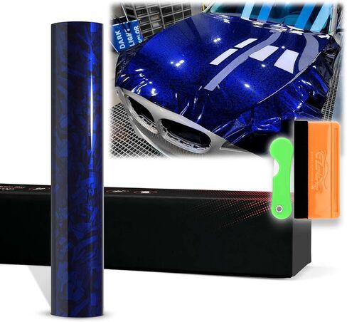 12"x60" (1FTx5FT) Royal Blue PET Marble Forged Carbon Fiber Textured Gloss Vinyl Wrap Auto Car Sticker Decal Film Sheet Bubble Free Air Release Technology with Tool Kit in Saudi Arabia