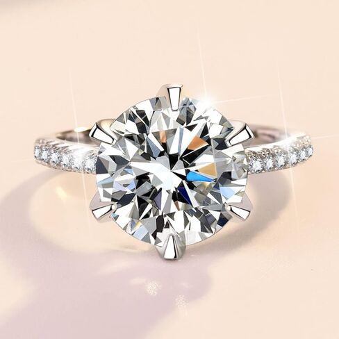 5CT D Color VVS1 Moissanite Diamond Rings for Women ، 925 Sterling Silver Engagement Fedding Rings ، Round Cut Round Moissanite Ring مع شهادة in Kuwait