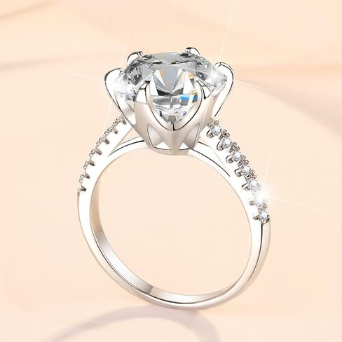 5CT D Color VVS1 Moissanite Diamond Rings for Women ، 925 Sterling Silver Engagement Fedding Rings ، Round Cut Round Moissanite Ring مع شهادة in Kuwait