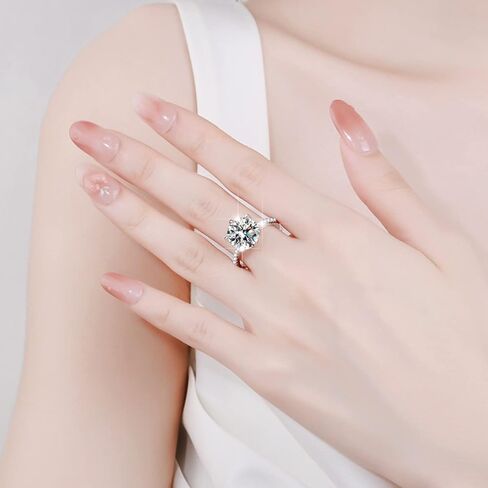 5CT D Color VVS1 Moissanite Diamond Rings for Women ، 925 Sterling Silver Engagement Fedding Rings ، Round Cut Round Moissanite Ring مع شهادة in Kuwait