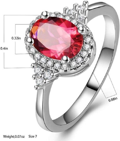 Yaya Elegant 925 Silver Plated Oval Cut Simulated Ruby Halo Engagement Ring Birth Stone Halo Solitaire Ring for Women in Kuwait