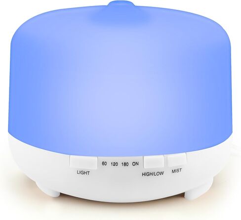 Happtws 500 مل من موزع الزيت العطري - مع 4 أجهزة توقيت و 7 إعدادات ملونة ، لا تغلق تلقائي للمياه ، مناسبة لغرفة/مكتب اليوغا (أبيض) in Kuwait