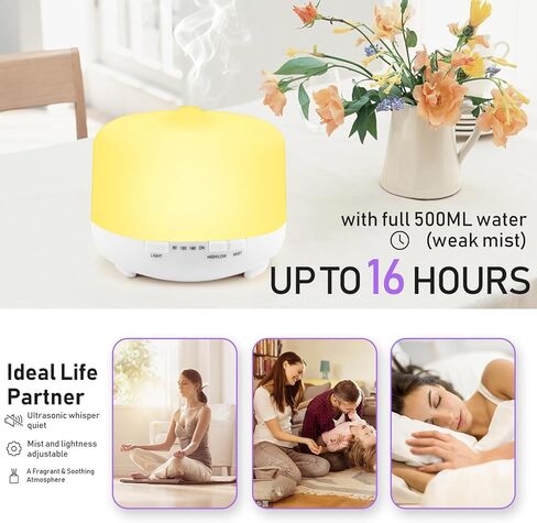 Happtws 500 مل من موزع الزيت العطري - مع 4 أجهزة توقيت و 7 إعدادات ملونة ، لا تغلق تلقائي للمياه ، مناسبة لغرفة/مكتب اليوغا (أبيض) in Kuwait