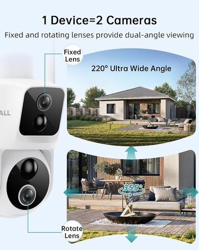 ZUMIMALL Security Cameras Wireless Outdoor with Dual Lens, 360° PTZ Solar Camera for Home Security, 2K Color Night Vision/AI Detection/2-Way Talk/2.4GHz WiFi/Siren & Light Alarm/IP66/Alexa/Cloud in Saudi Arabia