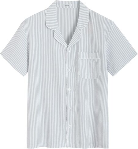Latuza Men's Cotton Seersucker Pajama Shirt Lightweight Button Down Sleep Shirt in Saudi Arabia