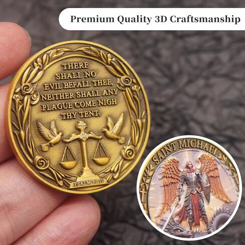 St Michael Keychain Medal 3D Relief Saint Michael Archangel Challenge Coin Religious Gift with Leather Coin Holder in Kuwait