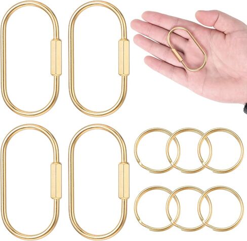 Bewudy 4Pcs Brass Screw Lock Keychains with 6 Gold Key Ring, Durable Gold Carabiner Clip Simple Style Brass Screw Lock Clip Portable Aesthetic Men Women Car Handbag Purse Keychain in Saudi Arabia