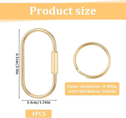 Bewudy 4Pcs Brass Screw Lock Keychains with 6 Gold Key Ring, Durable Gold Carabiner Clip Simple Style Brass Screw Lock Clip Portable Aesthetic Men Women Car Handbag Purse Keychain in Saudi Arabia