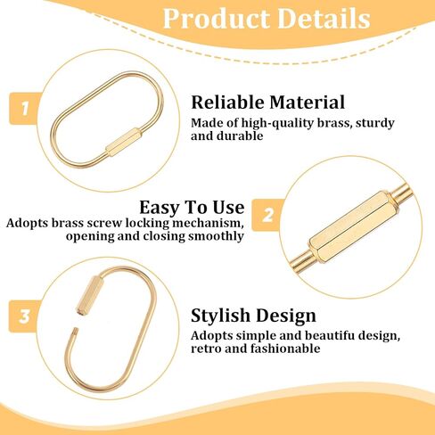 Bewudy 4Pcs Brass Screw Lock Keychains with 6 Gold Key Ring, Durable Gold Carabiner Clip Simple Style Brass Screw Lock Clip Portable Aesthetic Men Women Car Handbag Purse Keychain in Saudi Arabia