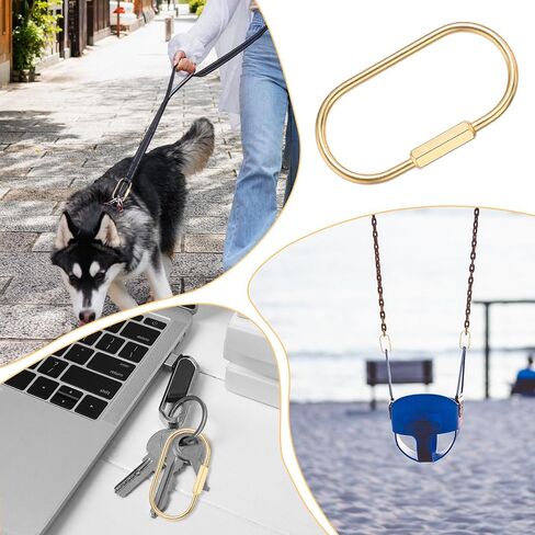 Bewudy 4Pcs Brass Screw Lock Keychains with 6 Gold Key Ring, Durable Gold Carabiner Clip Simple Style Brass Screw Lock Clip Portable Aesthetic Men Women Car Handbag Purse Keychain in Saudi Arabia