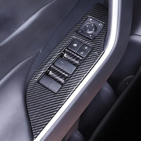 لون ألياف الكربون لون نافذة رفع باب القفل غطاء مفتاح لوحة التحكم في تويوتا RAV4 2019 2020 2021 2022 لوحات المفاتيح المركزية لوحات تبديل نافذة (بدون نموذج زر تسخين المقعد) in Kuwait