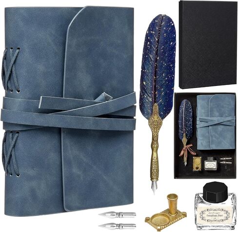 6 PCS Leather Leather Bound Bound Journal Feather Pen Gifts 220 Pages Vintage Journal Diary Leather Notebook Pen في صندوق الهدايا مرة أخرى إلى اللوازم المدرسية للرجال والنساء (الأخضر الداكن) in Saudi Arabia