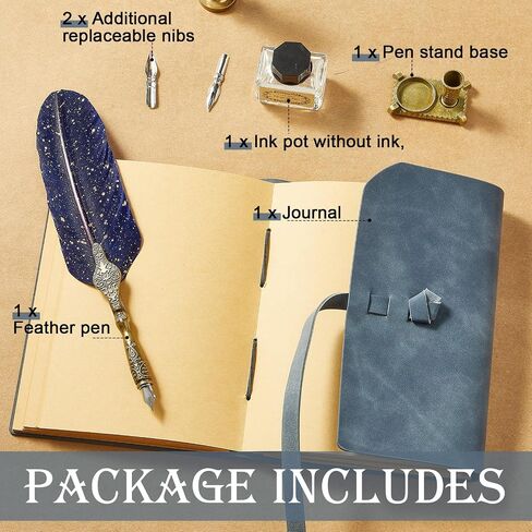 6 PCS Leather Leather Bound Bound Journal Feather Pen Gifts 220 Pages Vintage Journal Diary Leather Notebook Pen في صندوق الهدايا مرة أخرى إلى اللوازم المدرسية للرجال والنساء (الأخضر الداكن) in Saudi Arabia
