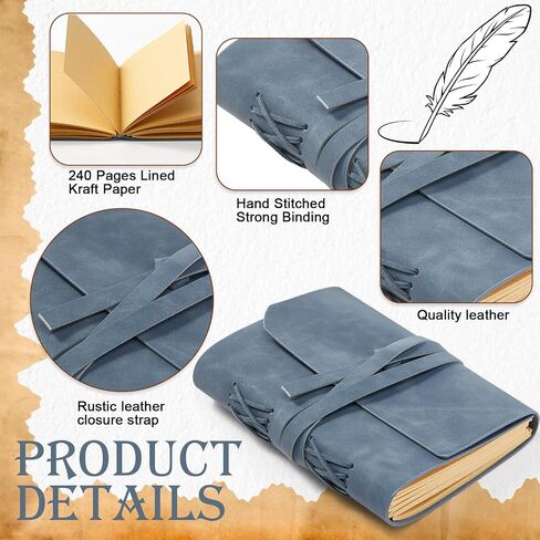 6 PCS Leather Leather Bound Bound Journal Feather Pen Gifts 220 Pages Vintage Journal Diary Leather Notebook Pen في صندوق الهدايا مرة أخرى إلى اللوازم المدرسية للرجال والنساء (الأخضر الداكن) in Saudi Arabia