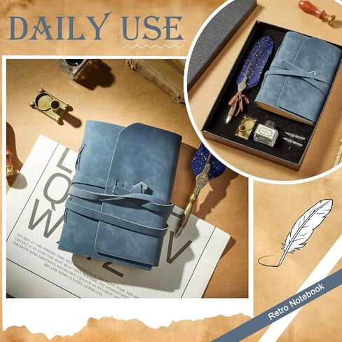 6 PCS Leather Leather Bound Bound Journal Feather Pen Gifts 220 Pages Vintage Journal Diary Leather Notebook Pen في صندوق الهدايا مرة أخرى إلى اللوازم المدرسية للرجال والنساء (الأخضر الداكن) in Saudi Arabia