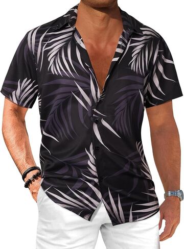 Comdecevis Men's Hawaiian Floral Shirts Short Sleeve Button Down Tropical Summer Beach Shirts in Kuwait