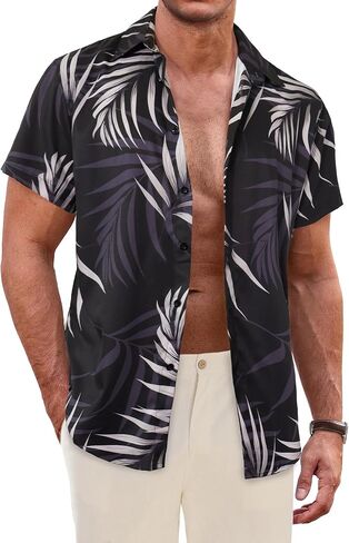 Comdecevis Men's Hawaiian Floral Shirts Short Sleeve Button Down Tropical Summer Beach Shirts in Kuwait