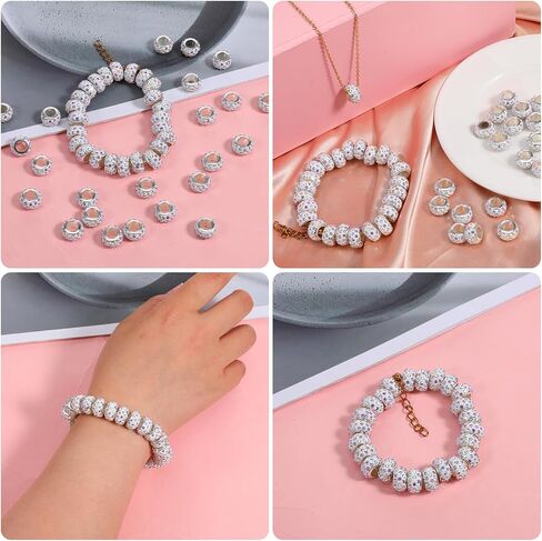 50 Pcs Large Hole Diamond Beads Rhinestone European Beads Large Hole Rondelle Crystal Hair Bead Rhinestone Spacer Beads for Braids Necklace Crafts Jewelry Making in Saudi Arabia