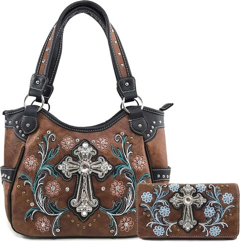 Zelris Western Cross Daisy Flower Women Conceal Carry Tote Handbag Purse Set in Kuwait