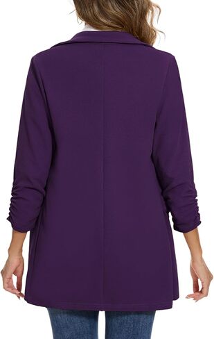 MINTLIMIT Women's Casual Long Blazer 3/4 Ruched Sleeve Lapel Button Front Work Office Blazers Suit Jacket with Pockets in Kuwait