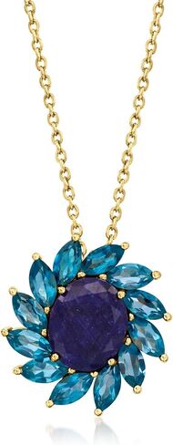 Ross-Simons 4.30 قيراط الياقوت و 3.30 CT. T.W. قلادة قلادة بلو توباز الزرقاء الأزرق في الذهب 18kt على الجنيه الاسترليني. 18 بوصة in Saudi Arabia