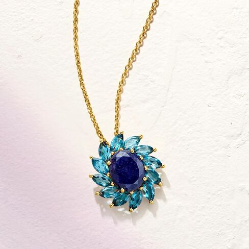 Ross-Simons 4.30 قيراط الياقوت و 3.30 CT. T.W. قلادة قلادة بلو توباز الزرقاء الأزرق في الذهب 18kt على الجنيه الاسترليني. 18 بوصة in Saudi Arabia
