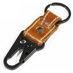 Tactical Snap Genuine Leather Keychain Matt Black White StitchingCar Home Gift Small Quick Latch Keyring 0.055 lbs in Saudi Arabia