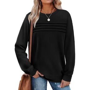 WIHOLL Womens Sweatshirt Crewneck Long Sleeve Shirts Loose Fit Pleated Front Tops Fall Fashion in Kuwait
