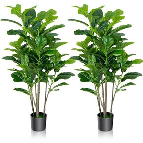 Goplus Fake Fiddle Leaf Fig Tree, 2-Pack 3.3 FT Tall Artificial Tree Greenery Plants in Pots W/40 Leaves, Decorative Faux Trees for Indoor Home Office in Kuwait