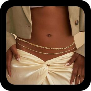 Boho Layered Ball Waist Chain Gold Bikini Waist Belt Vintage Paperclip Belly Chain Adjustable Summer Beach Thin Chains Accessories Jewelry for Women in Kuwait