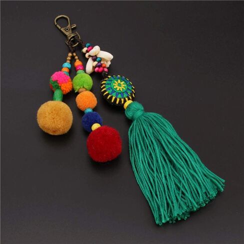 QTMY Pom Pom Shell Beads Tassel Bag Charm Pendant Boho Keyring Keychain for Women Purse Handbag Decor (6) in Saudi Arabia