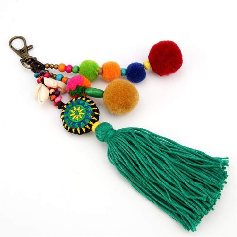 QTMY Pom Pom Shell Beads Tassel Bag Charm Pendant Boho Keyring Keychain for Women Purse Handbag Decor (6) in Saudi Arabia