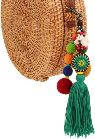 QTMY Pom Pom Shell Beads Tassel Bag Charm Pendant Boho Keyring Keychain for Women Purse Handbag Decor (6) in Saudi Arabia
