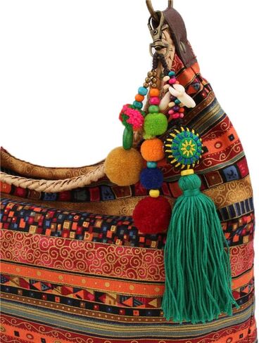 QTMY Pom Pom Shell Beads Tassel Bag Charm Pendant Boho Keyring Keychain for Women Purse Handbag Decor (6) in Saudi Arabia