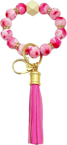 Beaded Keychain Bracelet, Silicone Bracelet Flower Butterfly Wrist Key Chain Car Key Holder Key Wristlet for Women in Saudi Arabia