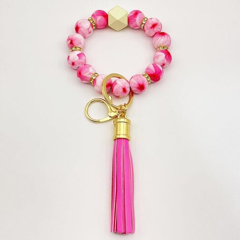 Beaded Keychain Bracelet, Silicone Bracelet Flower Butterfly Wrist Key Chain Car Key Holder Key Wristlet for Women in Saudi Arabia