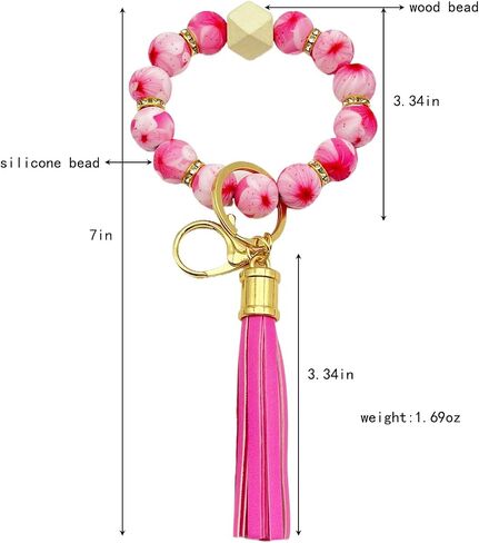 Beaded Keychain Bracelet, Silicone Bracelet Flower Butterfly Wrist Key Chain Car Key Holder Key Wristlet for Women in Saudi Arabia