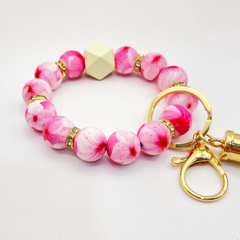 Beaded Keychain Bracelet, Silicone Bracelet Flower Butterfly Wrist Key Chain Car Key Holder Key Wristlet for Women in Saudi Arabia