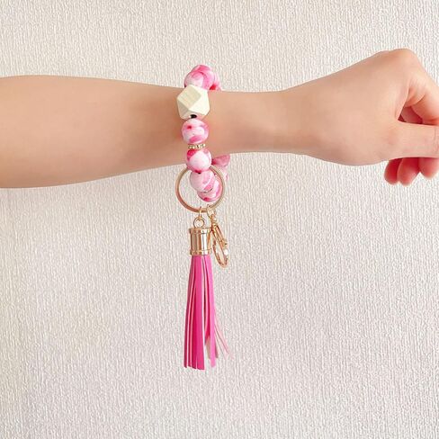 Beaded Keychain Bracelet, Silicone Bracelet Flower Butterfly Wrist Key Chain Car Key Holder Key Wristlet for Women in Saudi Arabia