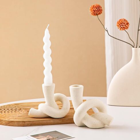 2 Pcs Ceramic Candlestick Holder, Creative Modern Knot Candle Holder Set, Table Centerpiece Taper Candle Holders Decorations for Home Decor, Wedding, Dinning, Party, Mantel, and Kitchen in Saudi Arabia