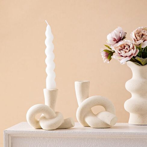 2 Pcs Ceramic Candlestick Holder, Creative Modern Knot Candle Holder Set, Table Centerpiece Taper Candle Holders Decorations for Home Decor, Wedding, Dinning, Party, Mantel, and Kitchen in Saudi Arabia