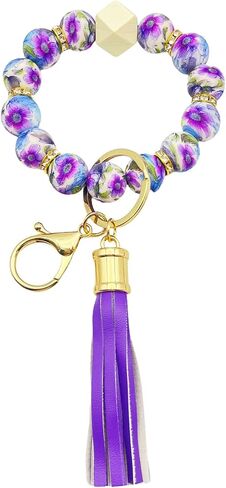 Beaded Keychain Bracelet, Silicone Bracelet Flower Butterfly Wrist Key Chain Car Key Holder Key Wristlet for Women in Saudi Arabia
