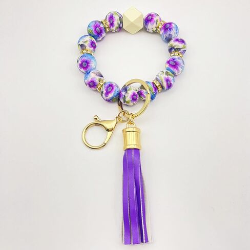 Beaded Keychain Bracelet, Silicone Bracelet Flower Butterfly Wrist Key Chain Car Key Holder Key Wristlet for Women in Saudi Arabia