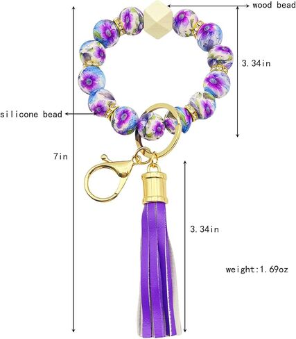 Beaded Keychain Bracelet, Silicone Bracelet Flower Butterfly Wrist Key Chain Car Key Holder Key Wristlet for Women in Saudi Arabia